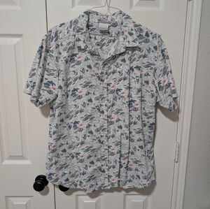 Columbia White Beach Print Regular Fit Short Sleeve Button Down